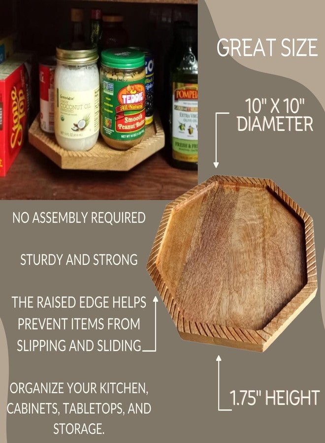 KR K & R Wood Lazy Susan Turntable - 10” Rotating Organizer for Pantry, Cabinet, Table | Rustic Wooden Spice Rack | Kitchen Countertop Storage Tray - Image 3